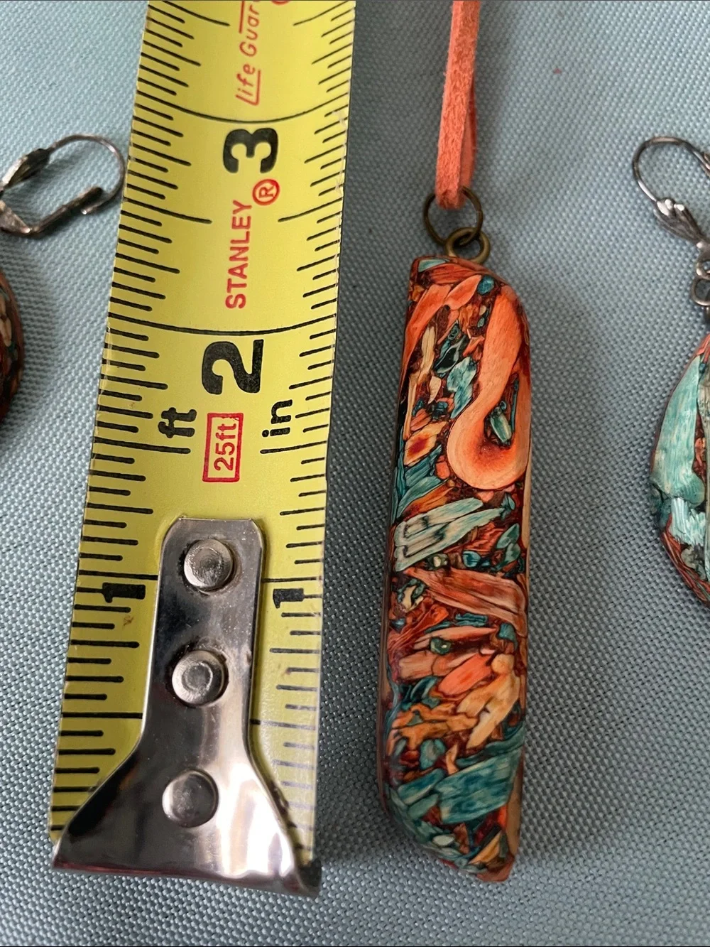 Handmade Arizona Tumbleweed Orange Teal Multicolor Pendant & Earrings Set